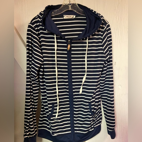 Mengsha Longsleeve striped hoodie ladies medium  full zip split kangaroo - Picture 4 of 6